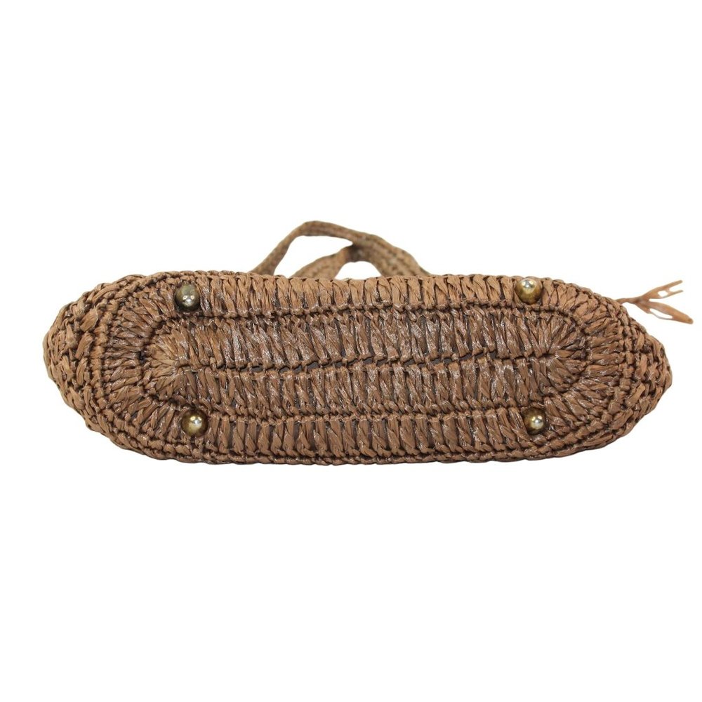Vintage 1970's Raffia Straw Crochet Floral Embellishments Double Handled Purse - Picture 8 of 16